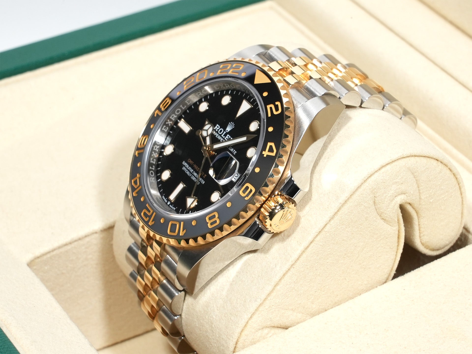 ロレックス GMTマスターII Ref.126713GRNR ステンレススチール/イエローゴールド ブラック文字盤 ジュビリーブレスレット 美中古 deaeoird