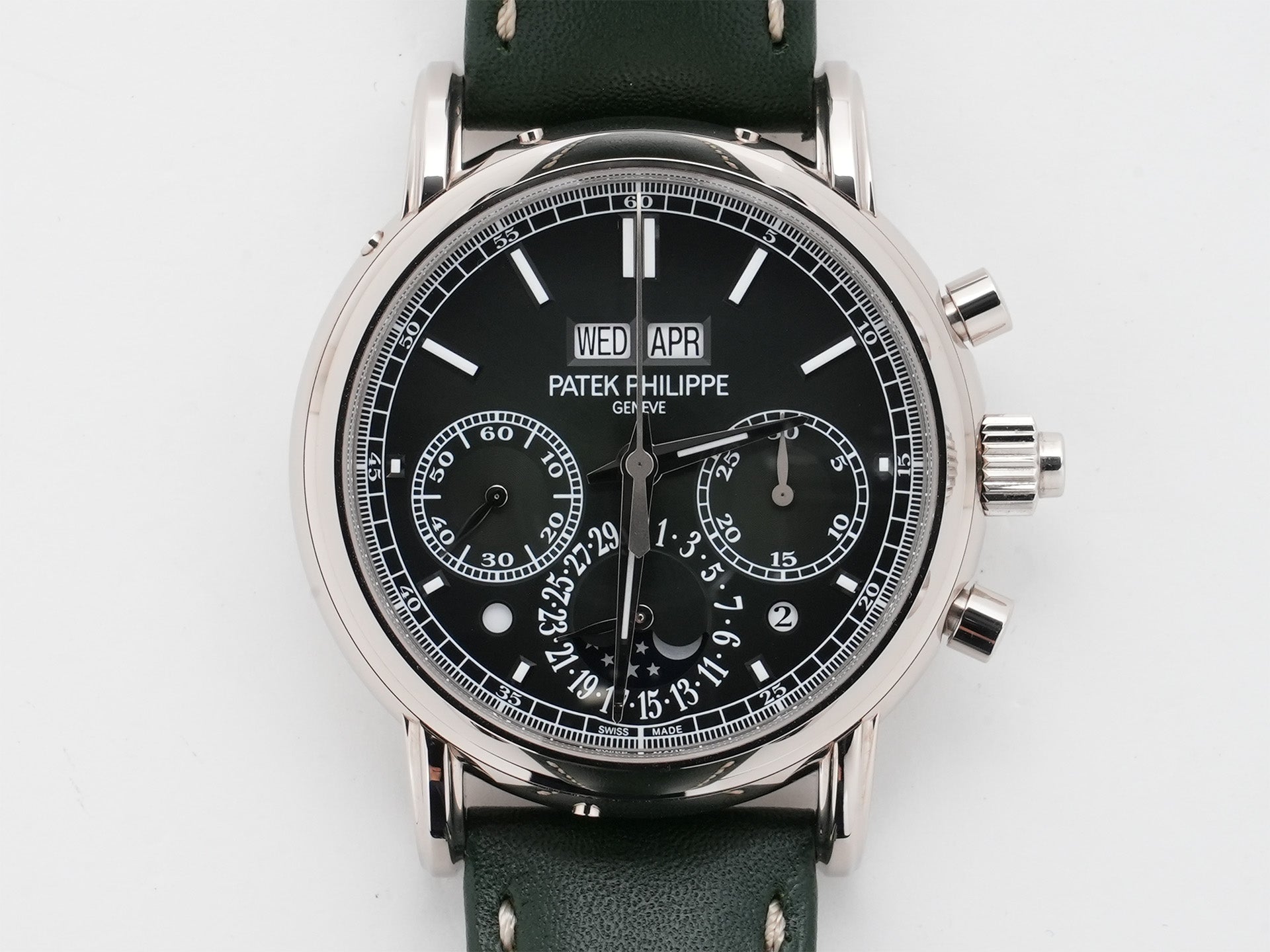 パテックフィリップ パーペチュアルカレンダー スプリットセコンド クロノグラフ Ref.5204G-001 ホワイトゴールド オリーブグリーンソレイユ文字盤 極美品 znbcu9t9