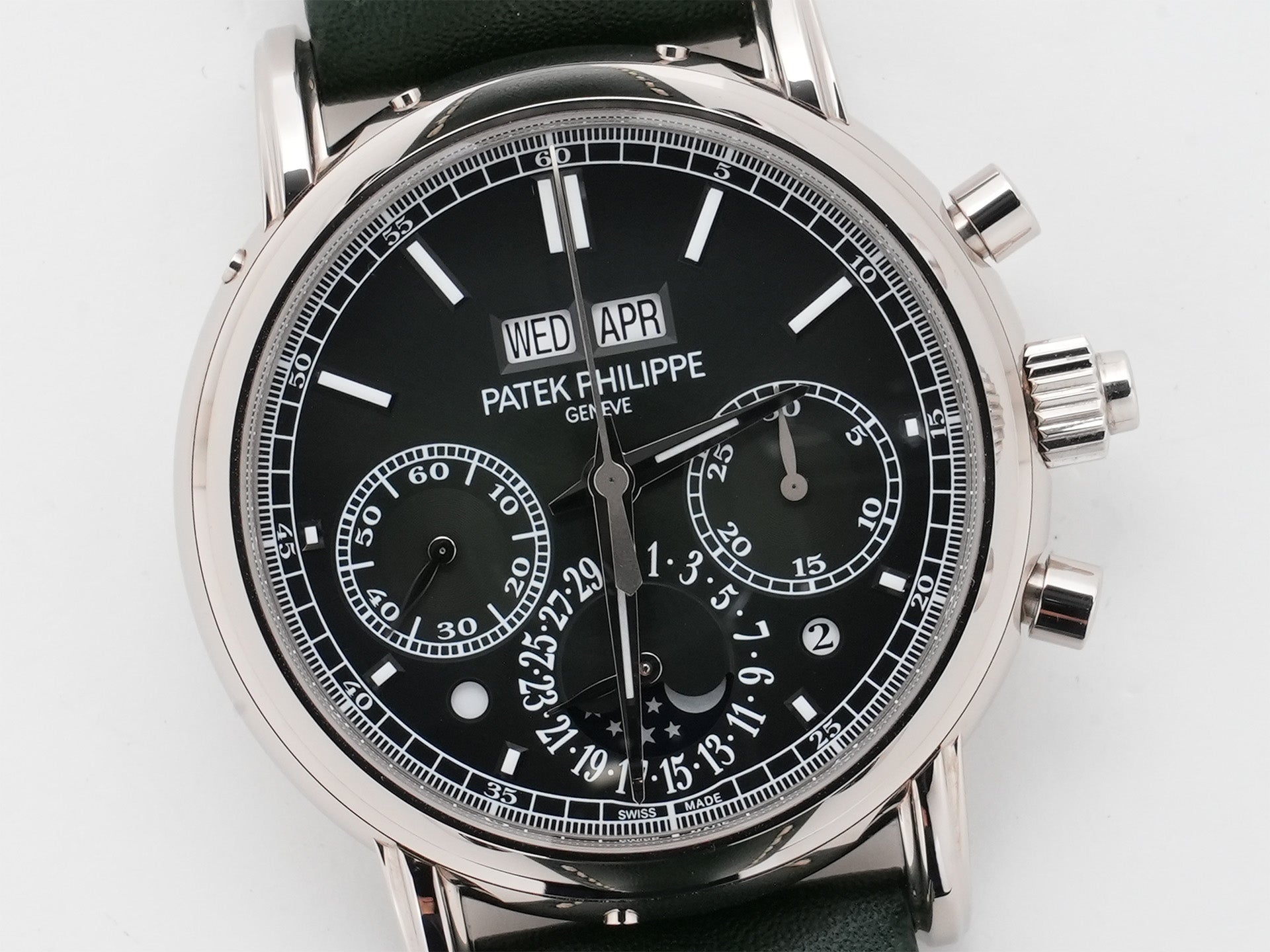 パテックフィリップ パーペチュアルカレンダー スプリットセコンド クロノグラフ Ref.5204G-001 ホワイトゴールド オリーブグリーンソレイユ文字盤 極美品 znbcu9t9