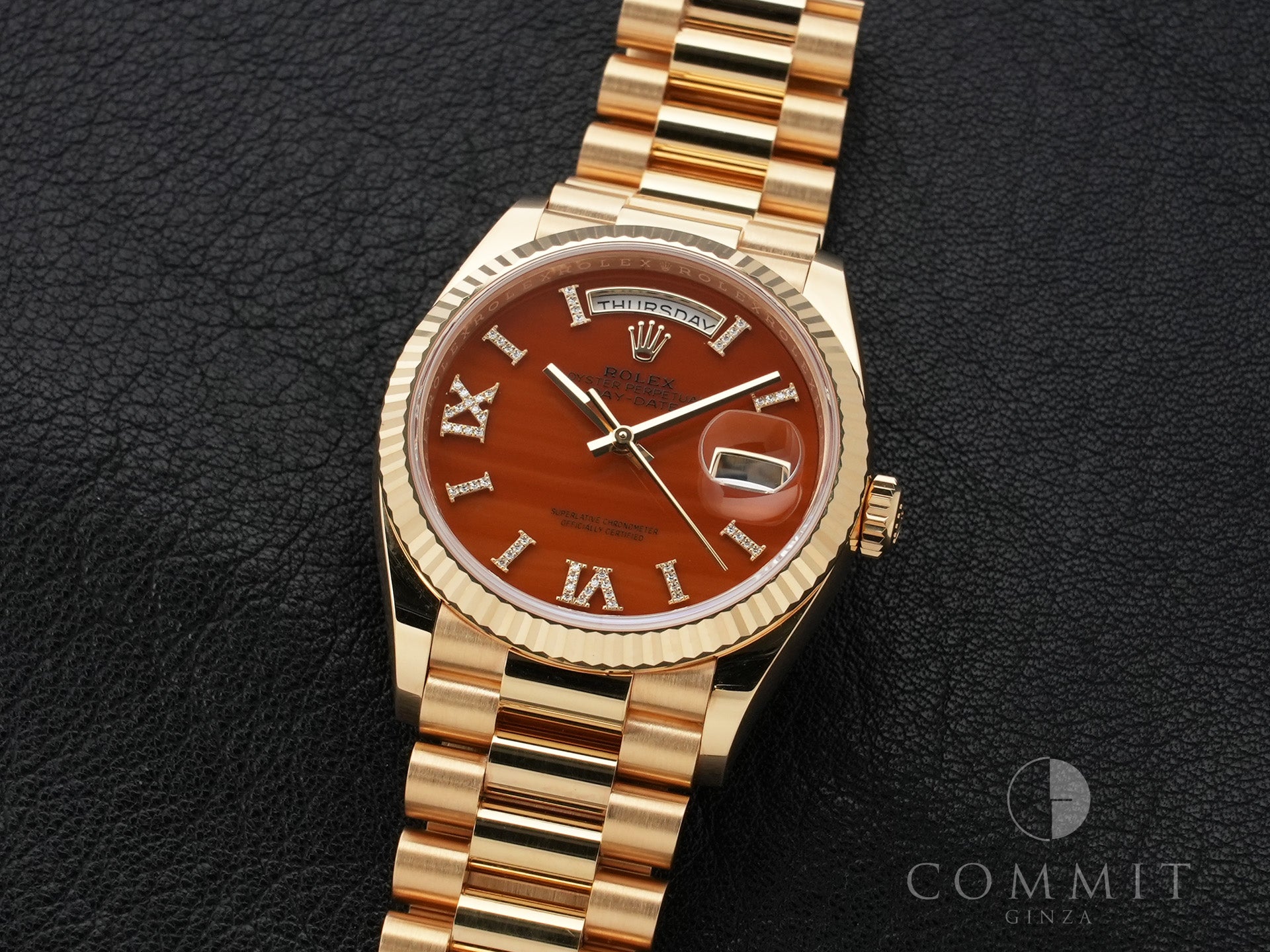 ロレックス デイデイト36 Ref.128238 イエローゴールド カーネリアン文字盤 中古 junm9xpu