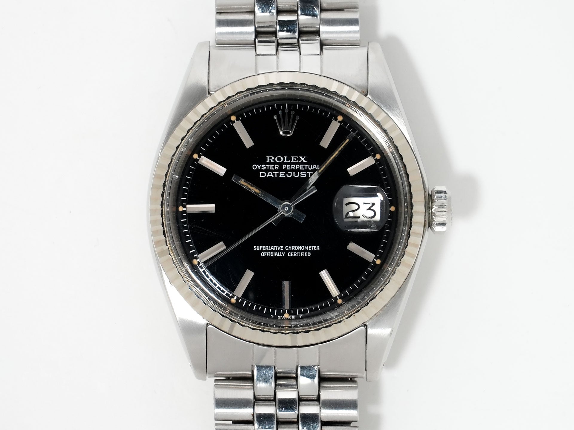 ロレックス デイトジャスト Ref.1601 ステンレススチール/ホワイトゴールド ブラックミラー文字盤 中古 t2ros4b3