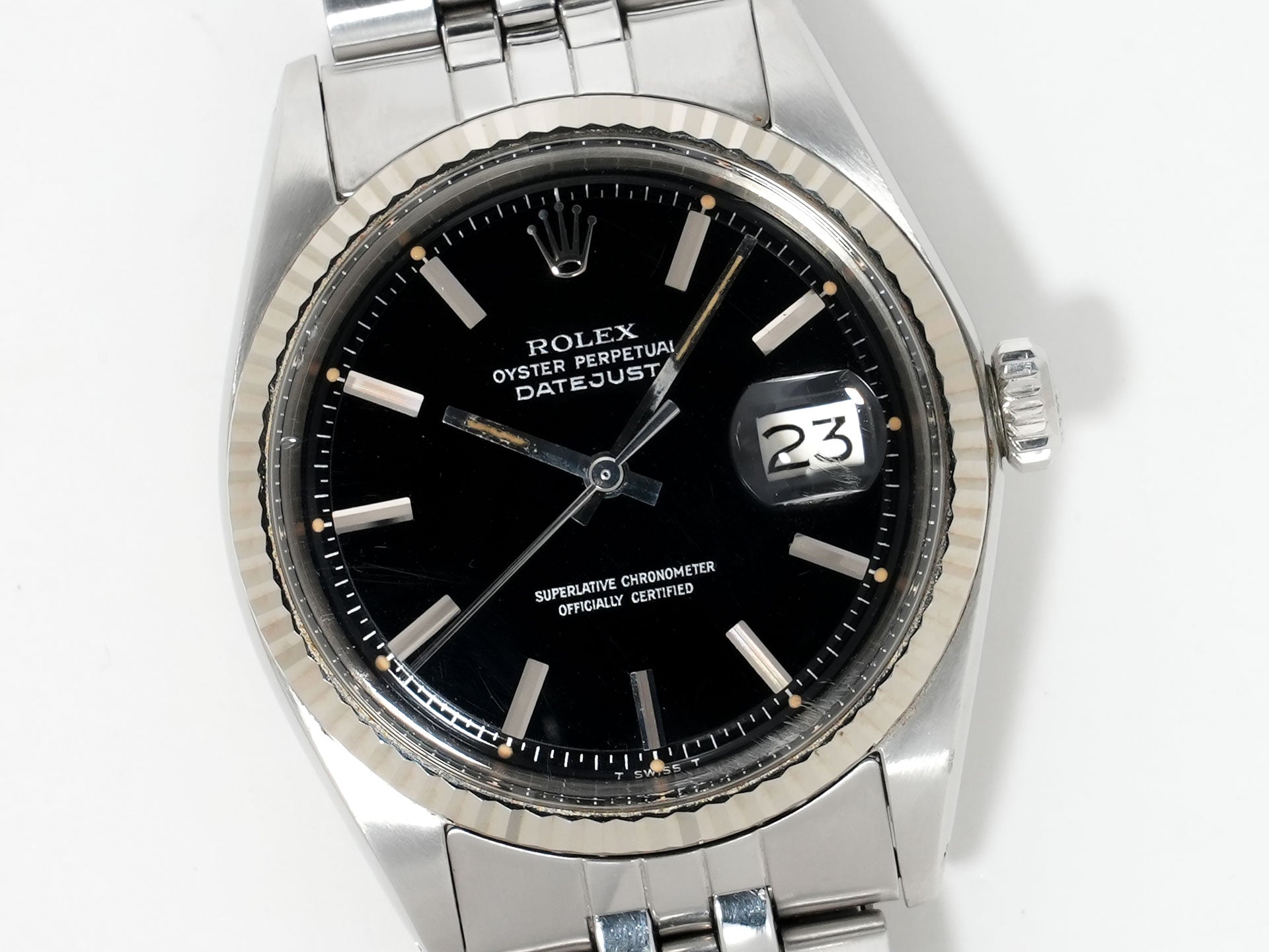 ロレックス デイトジャスト Ref.1601 ステンレススチール/ホワイトゴールド ブラックミラー文字盤 中古 t2ros4b3