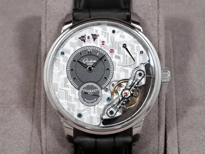 Glashütte Original PanoInverse Limited Edition Ref. 1-66-12-01-03-62 Platinum Anthracite Grain Finish Dial Excellent Condition 2ig643be