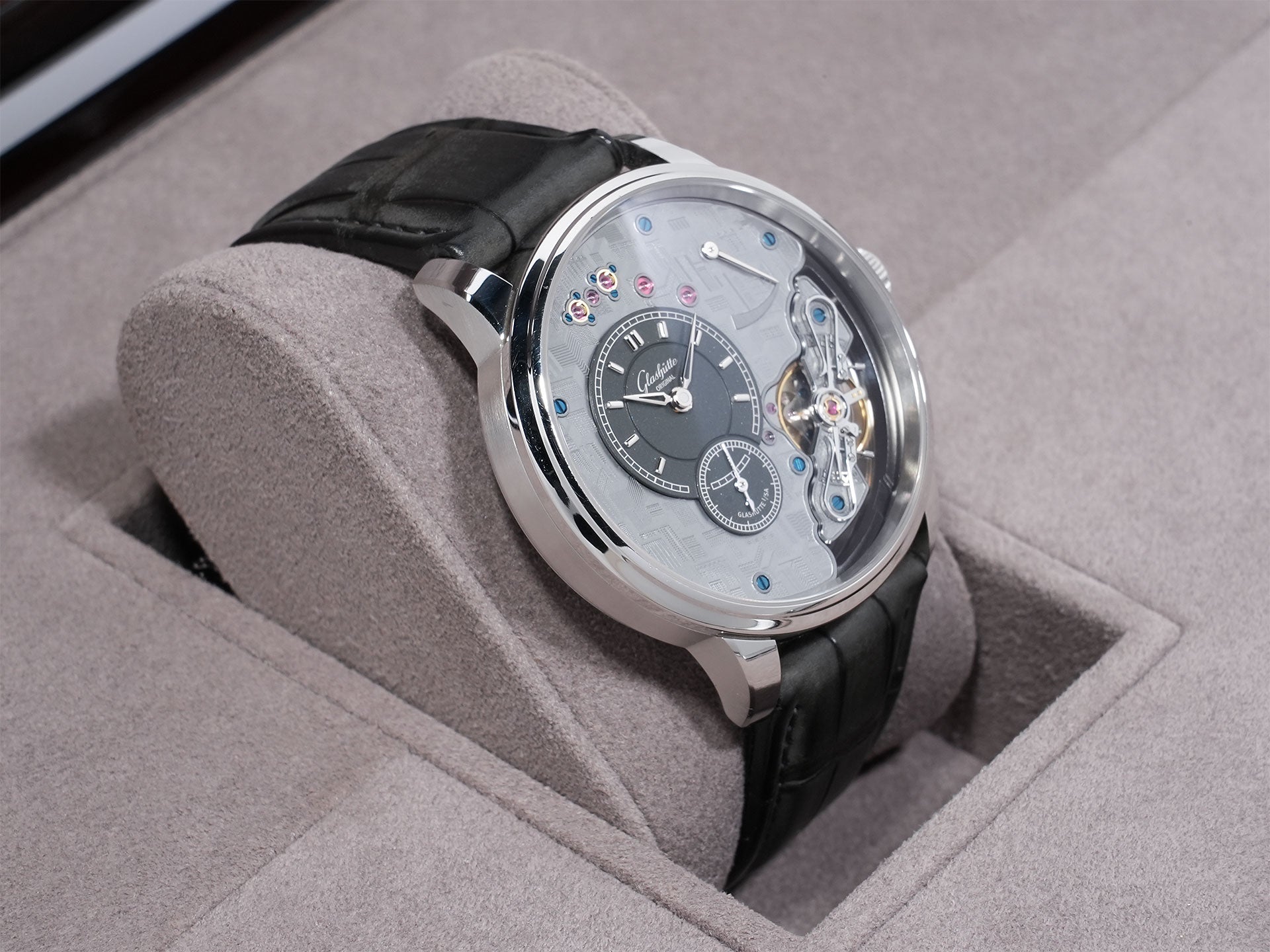 Glashütte Original PanoInverse Limited Edition Ref. 1-66-12-01-03-62 Platinum Anthracite Grain Finish Dial Excellent Condition 2ig643be
