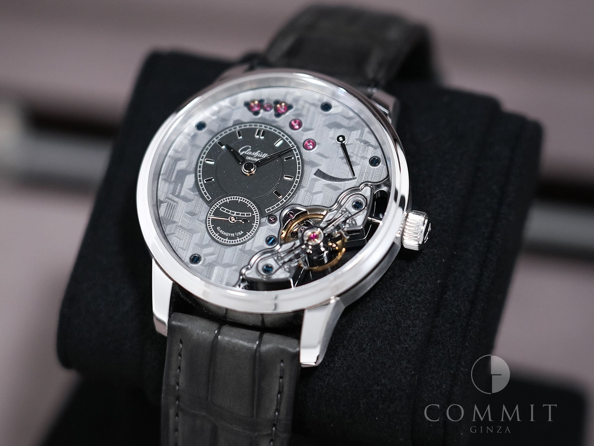 Glashütte Original PanoInverse Limited Edition Ref. 1-66-12-01-03-62 Platinum Anthracite Grain Finish Dial Excellent Condition 2ig643be
