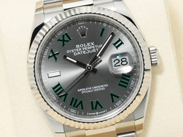 ロレックス デイトジャスト36 Ref.126234 ステンレススチール/ホワイトゴールド スレートローマン文字盤 オイスターブレスレット 未使用 p3jd3rtb