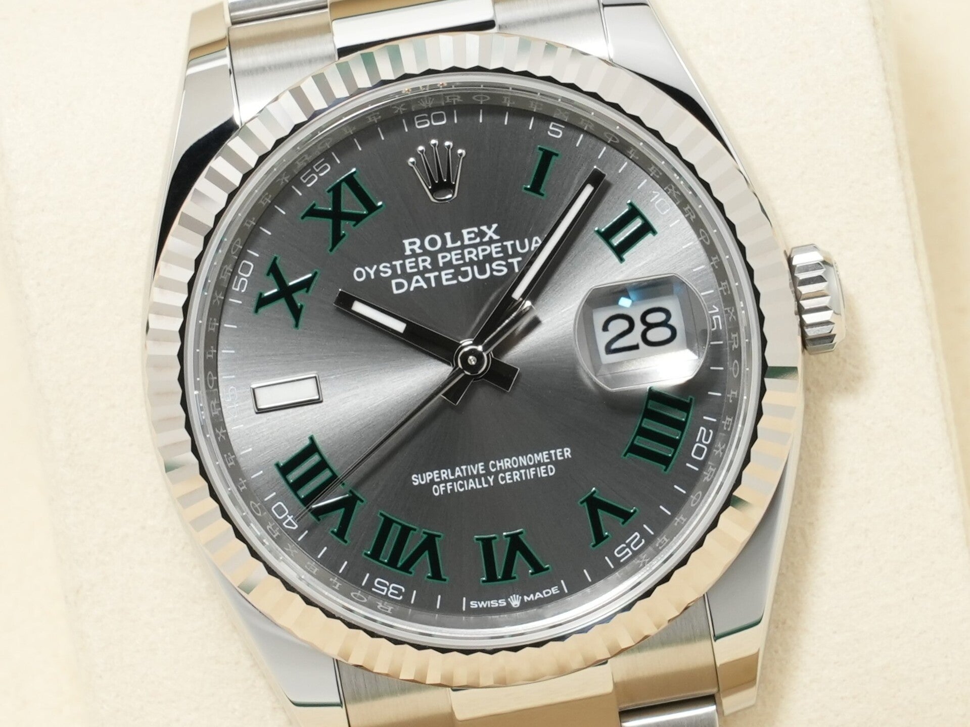 ロレックス デイトジャスト36 Ref.126234 ステンレススチール/ホワイトゴールド スレートローマン文字盤 オイスターブレスレット 未使用 p3jd3rtb