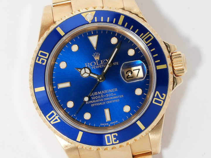 ロレックス サブマリーナー デイト Ref.16618 イエローゴールド ブルー文字盤 中古 cqu37xeq