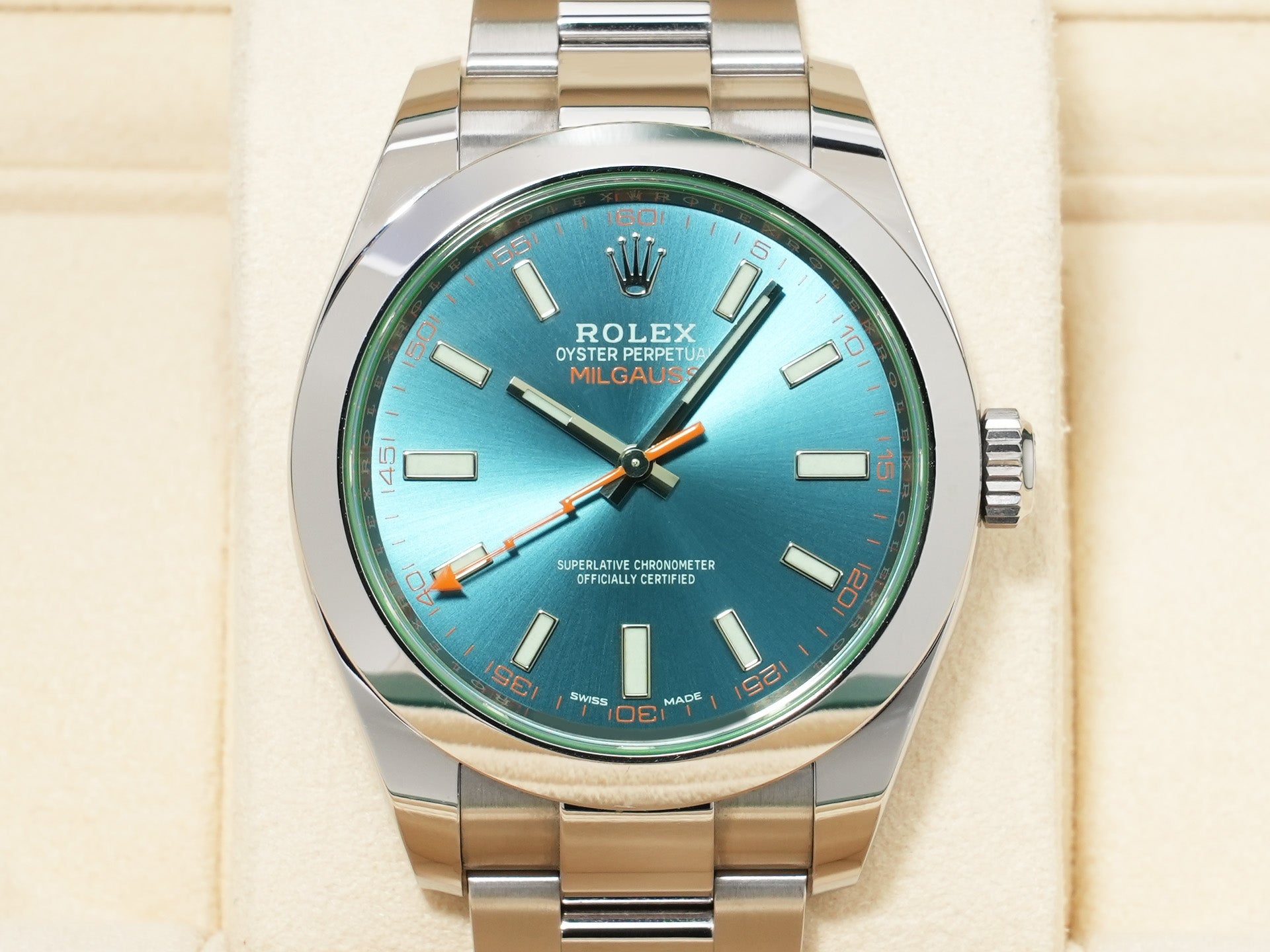 ロレックス ミルガウス Ref.116400GV ステンレススチール Zブルー文字盤 中古 h2jriy92