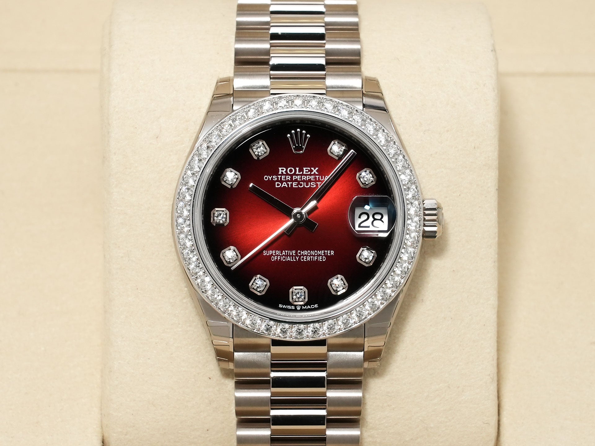 ロレックス デイトジャスト 31 Ref.278289RBR ホワイトゴールド レッドオンブレ×10Pダイヤモンド文字盤 未使用 rhg3hejs