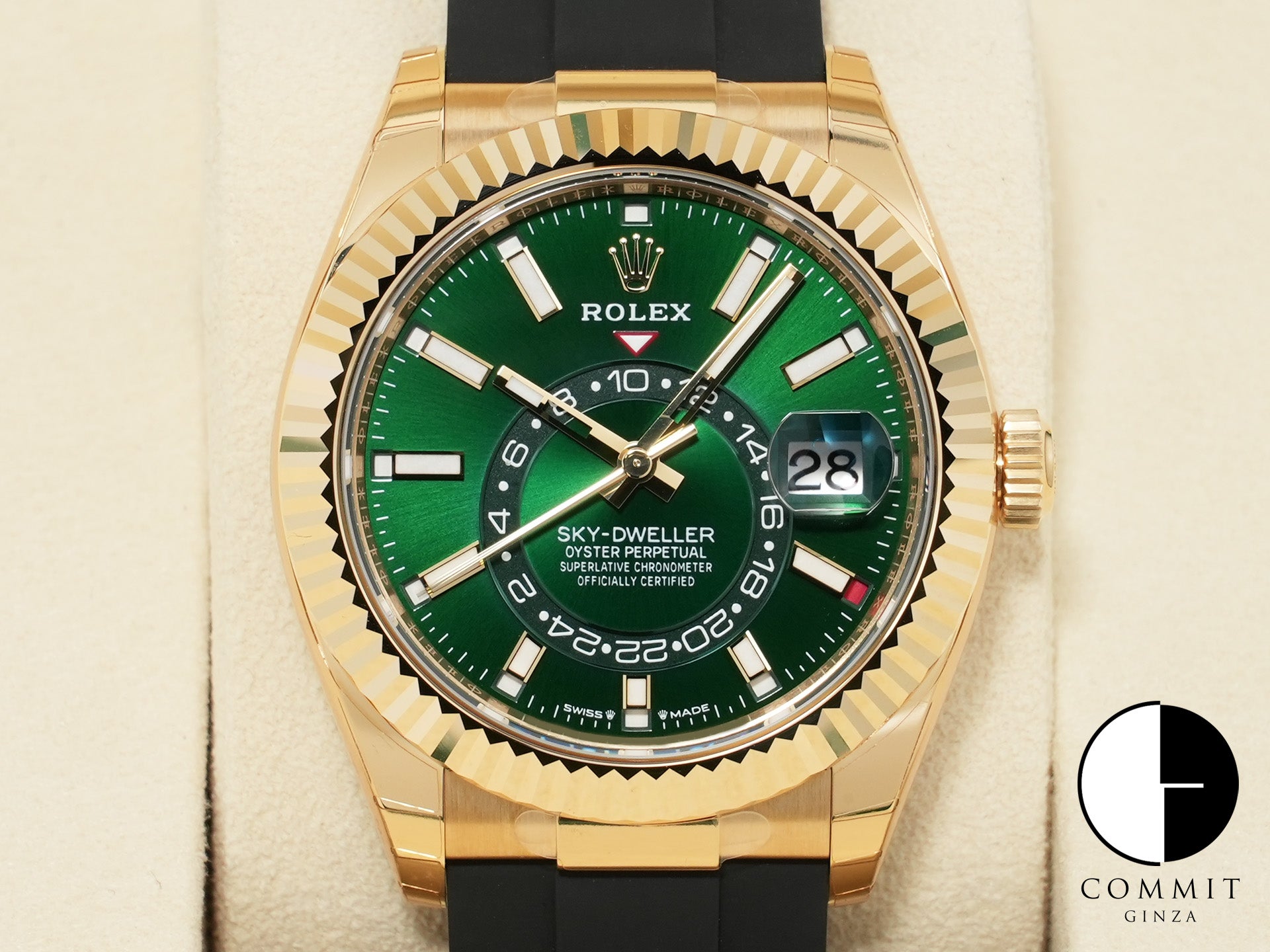 ロレックス スカイドゥエラー Ref.336238 イエローゴールド グリーン文字盤 オイスターフレックス 未使用 shgob4vh