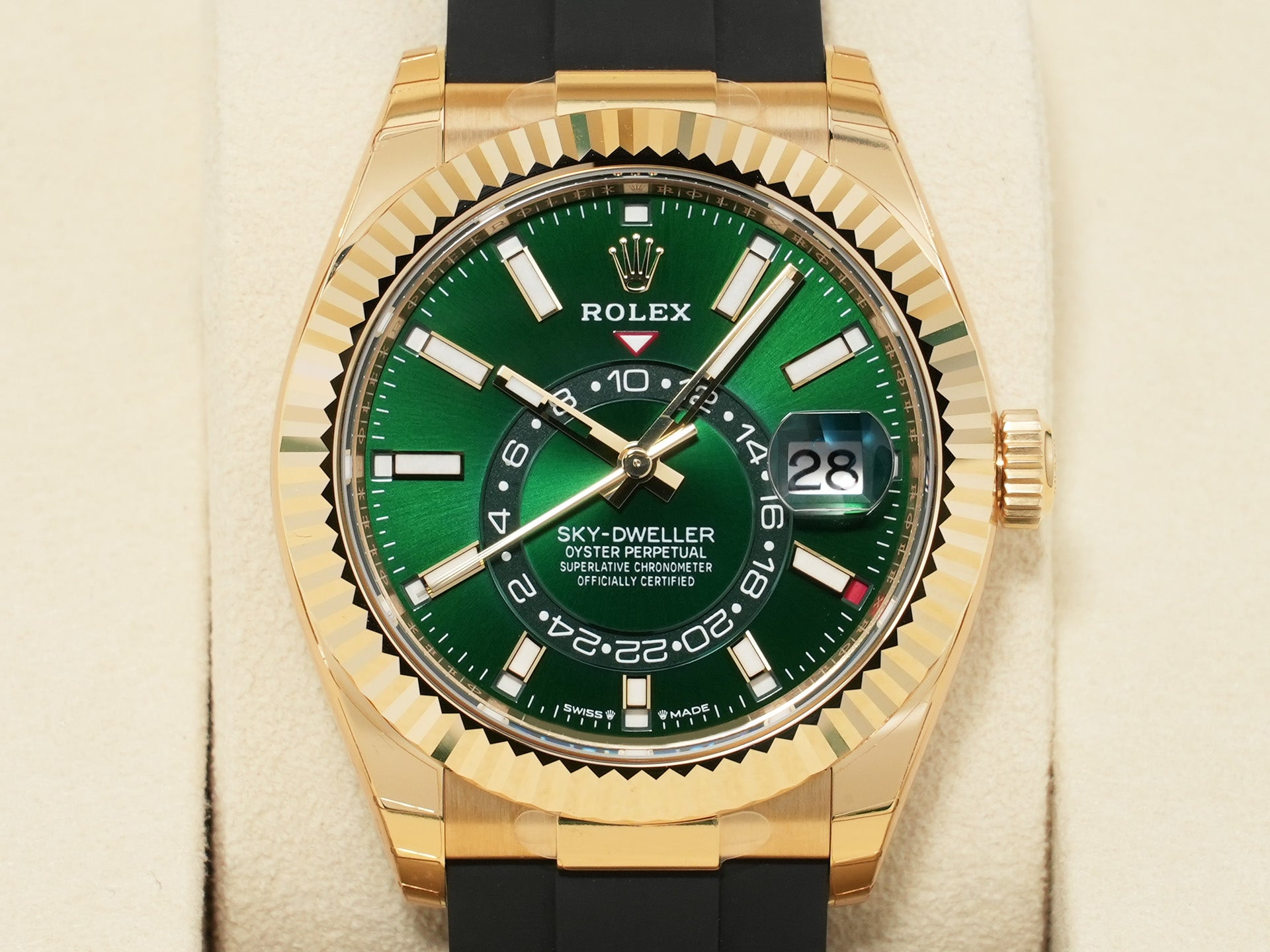 ロレックス スカイドゥエラー Ref.336238 イエローゴールド グリーン文字盤 オイスターフレックス 未使用 shgob4vh
