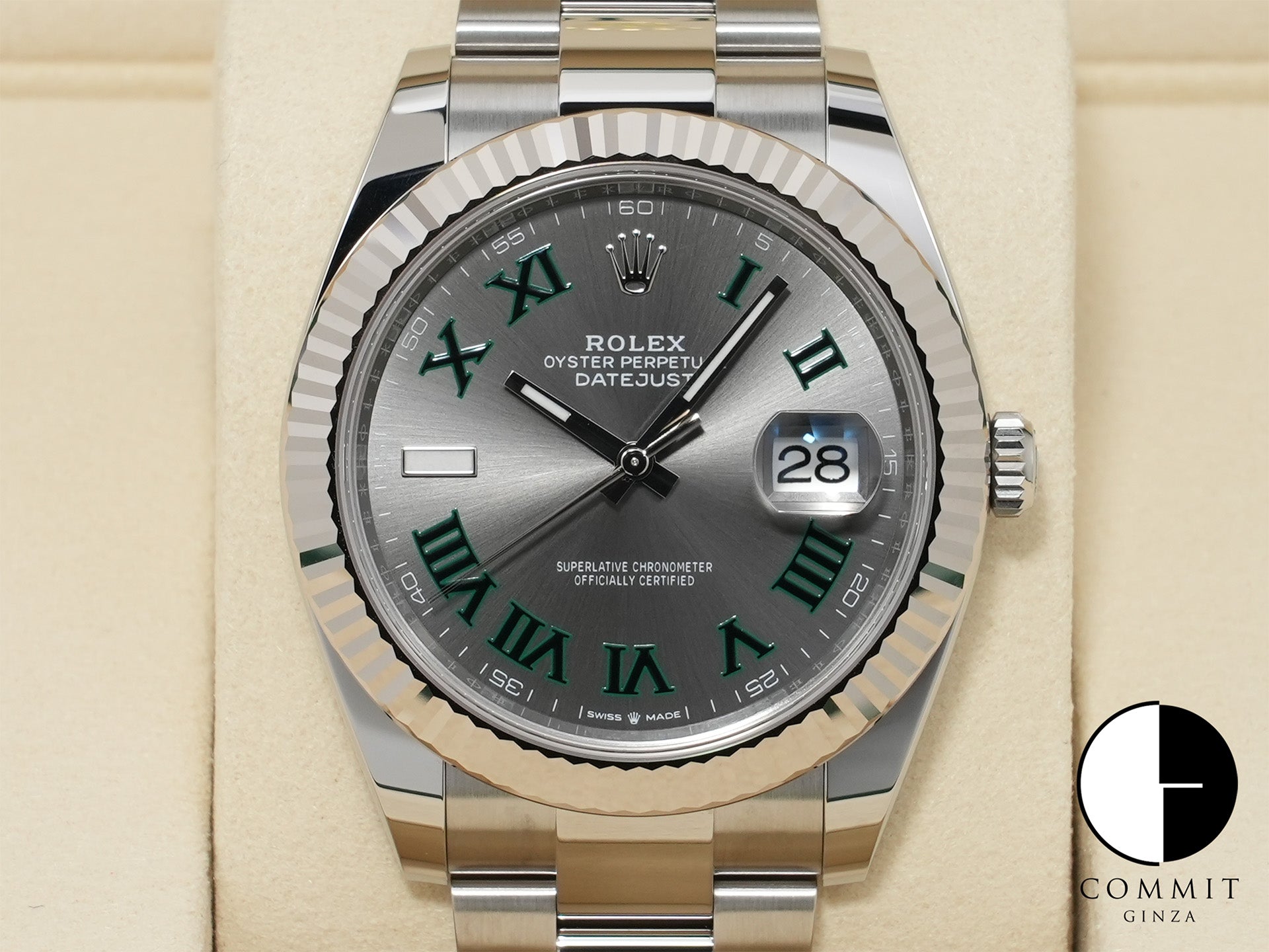 ロレックス デイトジャスト41 Ref.126334 ステンレススチール/ホワイトゴールド スレートローマン文字盤 オイスターブレスレット 未使用 roraew5y