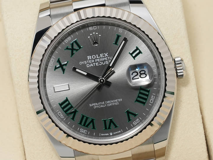 ロレックス デイトジャスト41 Ref.126334 ステンレススチール/ホワイトゴールド スレートローマン文字盤 オイスターブレスレット 未使用 roraew5y