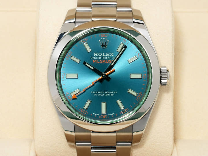 ロレックス ミルガウス Ref.116400GV ステンレススチール Zブルー文字盤 極美品 gfmh38vj