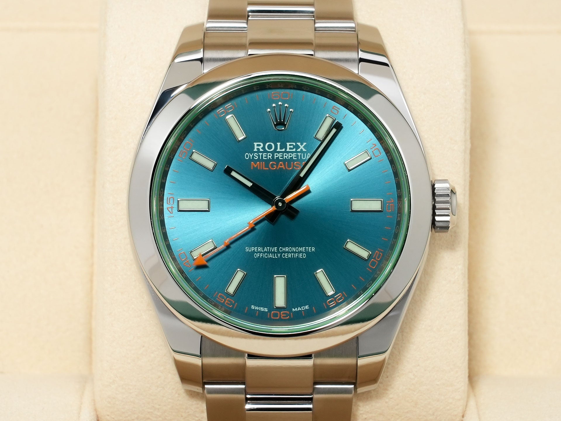 ロレックス ミルガウス Ref.116400GV ステンレススチール Zブルー文字盤 極美品 gfmh38vj