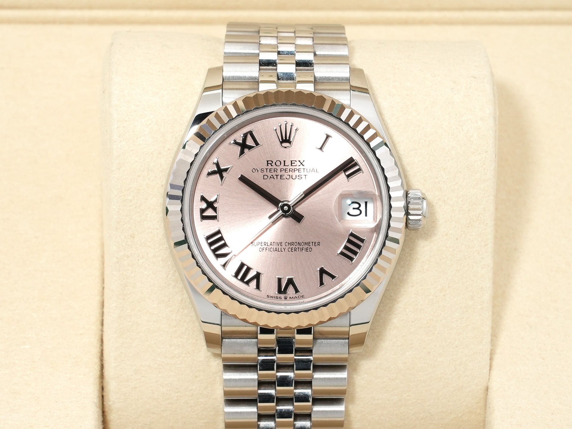 ロレックス デイトジャスト31 Ref.278274 ステンレススチール/ホワイトゴールド ピンクローマン文字盤 ジュビリーブレスレット 中古 rquf9sqx