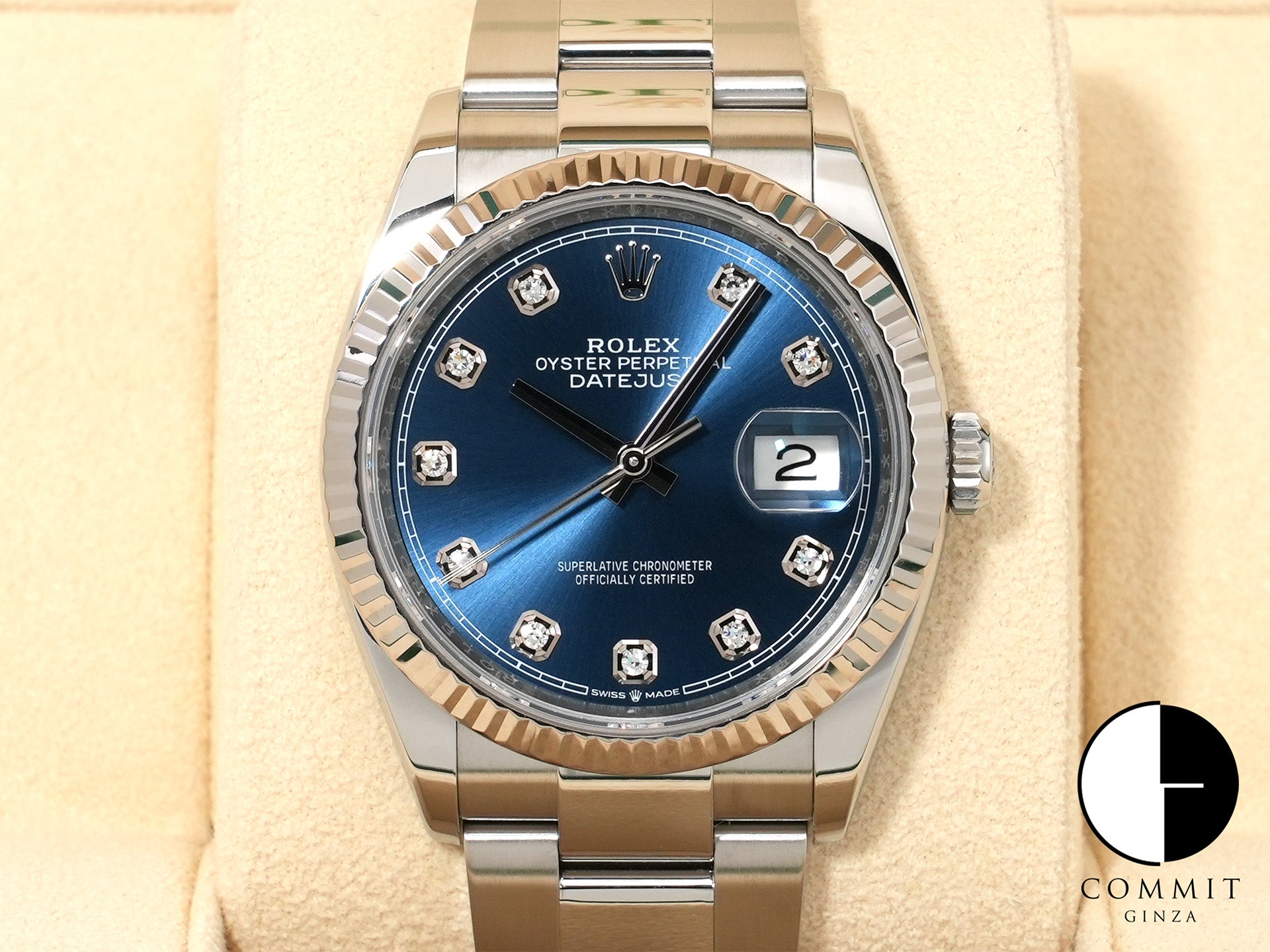 ロレックス デイトジャスト36 Ref.126234G ステンレススチール/ホワイトゴールド ブライトブルーx10Pダイヤ文字盤 オイスターブレスレット 美品 o9cn45i4