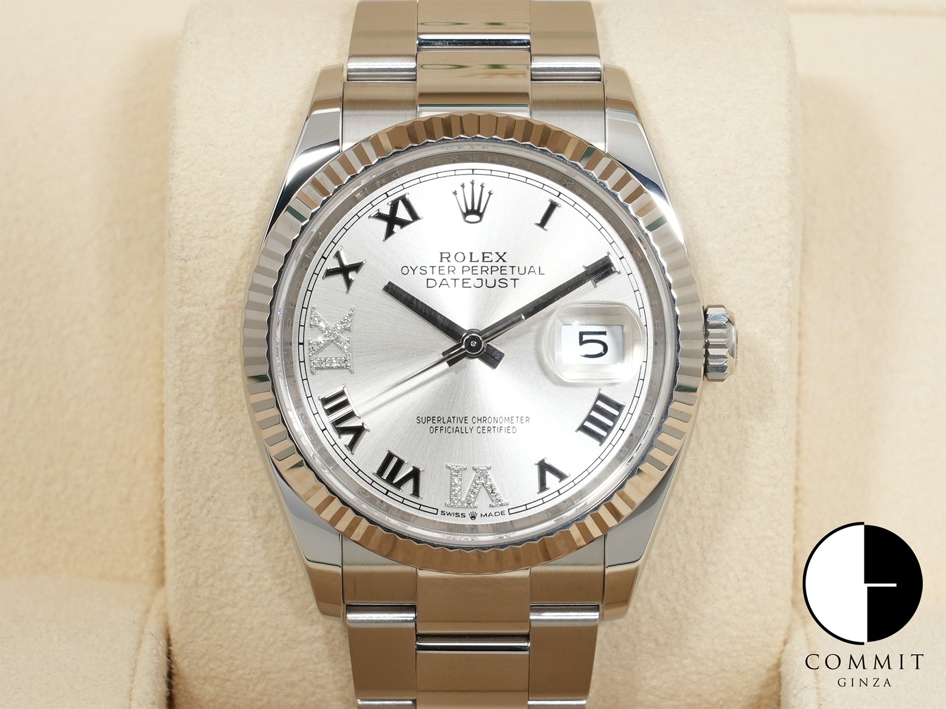 ロレックス デイトジャスト36 Ref.126234 ステンレススチール/ホワイトゴールド シルバー6.9ダイヤ文字盤 オイスターブレスレット 美中古 q7m96ziw