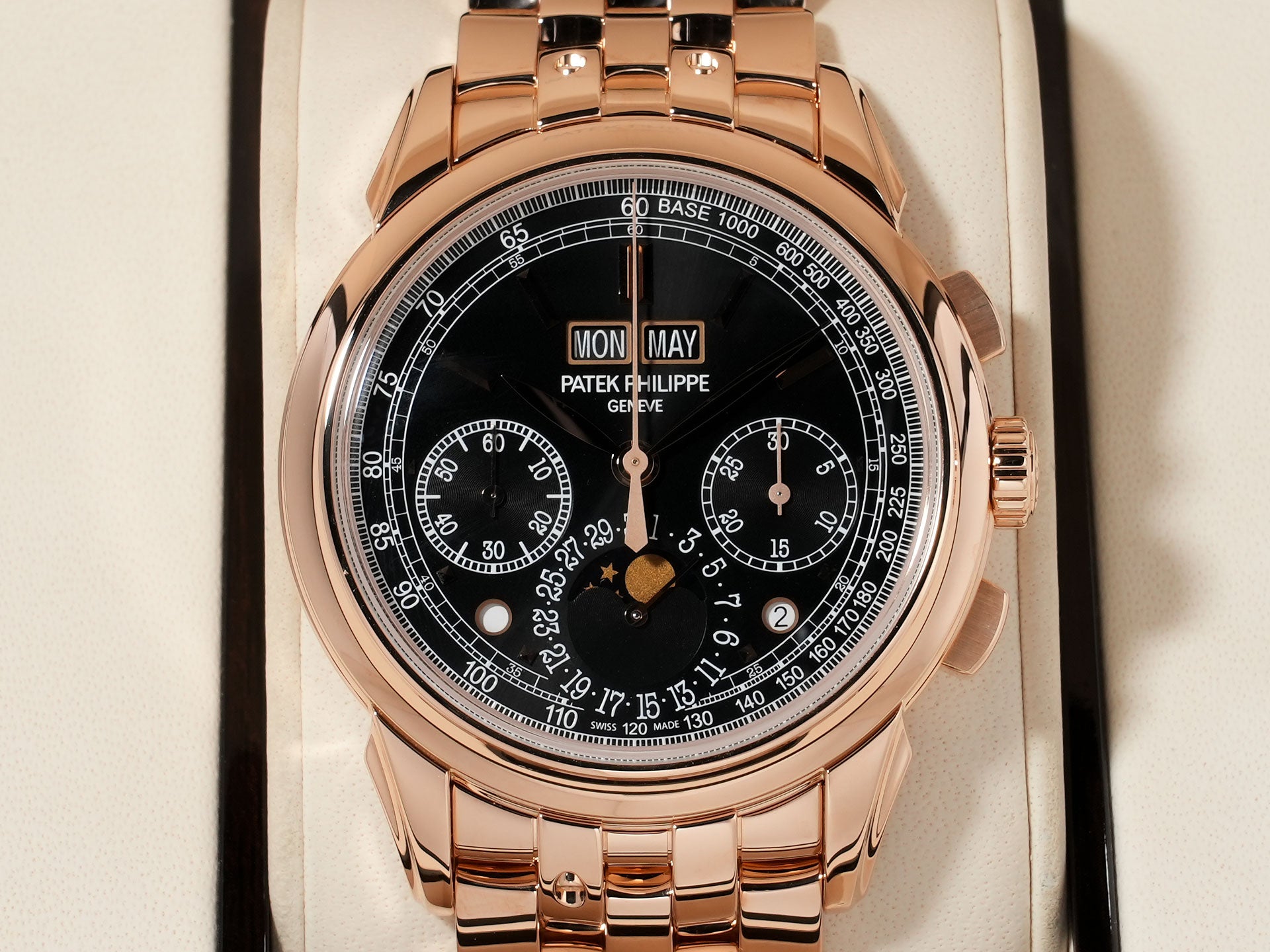 パテックフィリップ パーペチュアルカレンダー クロノグラフ Ref.5270/1R-001 ローズゴールド エボニーブラック ソレイユ文字盤 美品 3vwppurf