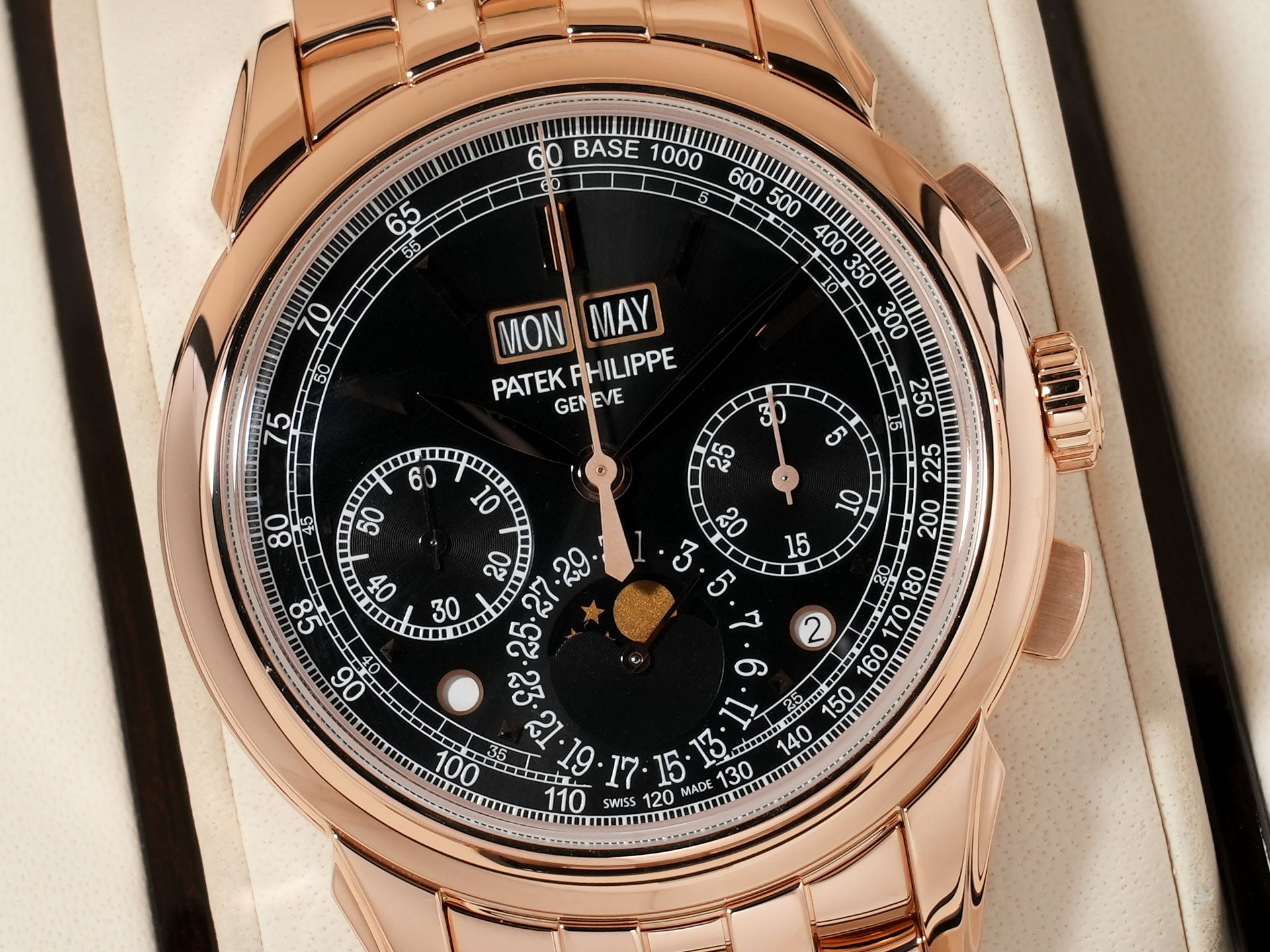 パテックフィリップ パーペチュアルカレンダー クロノグラフ Ref.5270/1R-001 ローズゴールド エボニーブラック ソレイユ文字盤 美品 3vwppurf