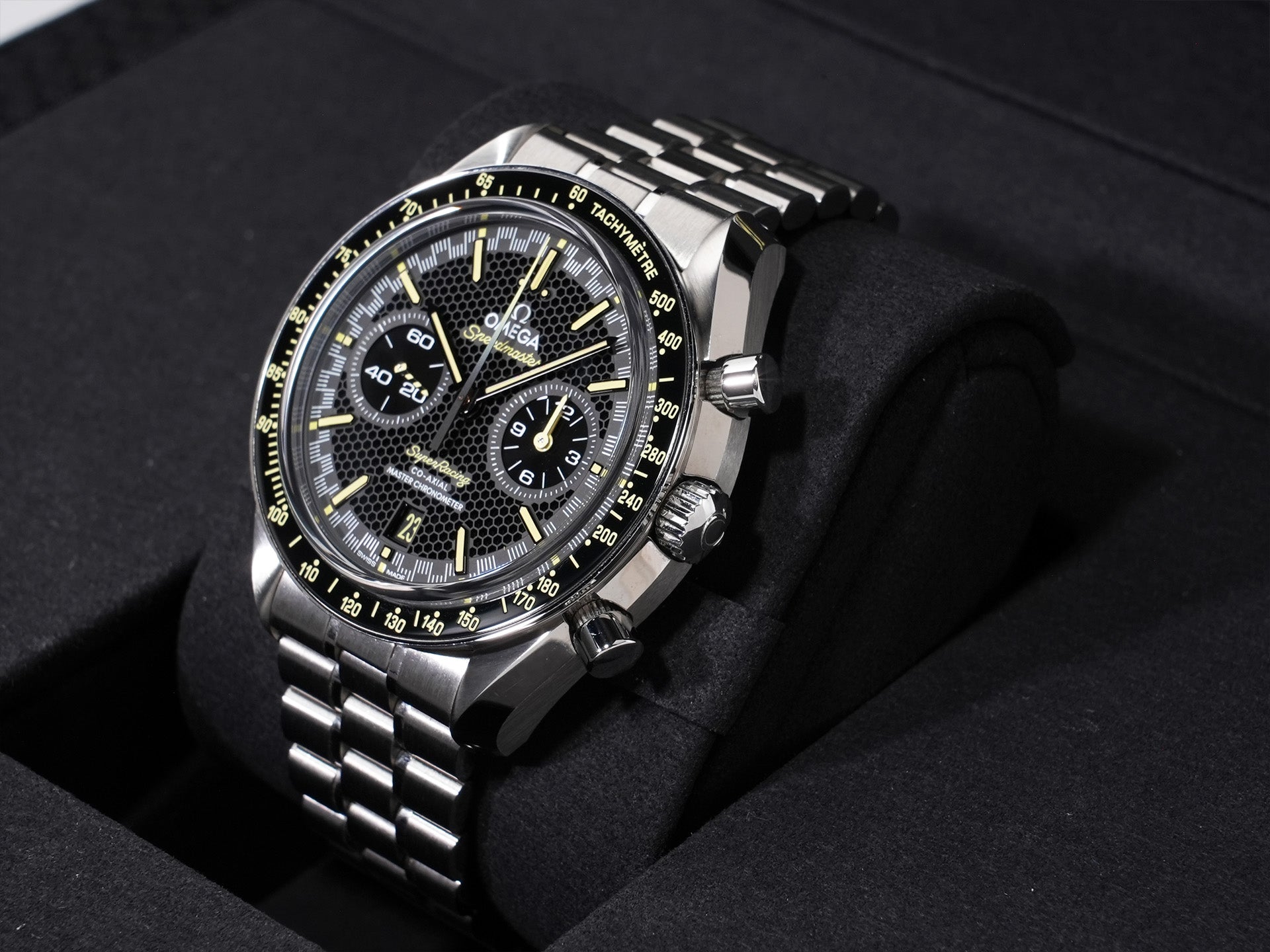 オメガ スピードマスター スーパーレーシング 44.25mm Ref.329.30.44.51.01.003 ステンレススチール ブラック文字盤 美中古 oemaxhv7