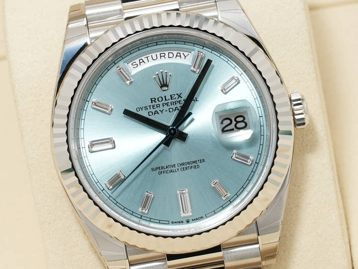 ROLEX Day-Date 40 Ref. 228236A Platinum Ice Blue Dial Unused ywjmz5to