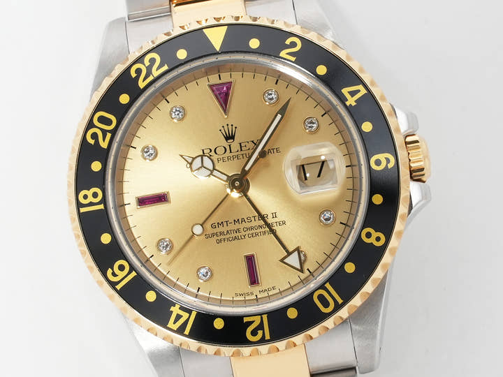Rolex GMT-Master II Ref.16713RG Stainless Steel/Yellow Gold Champagne Dial Oyster Bracelet Used iafxtkn2