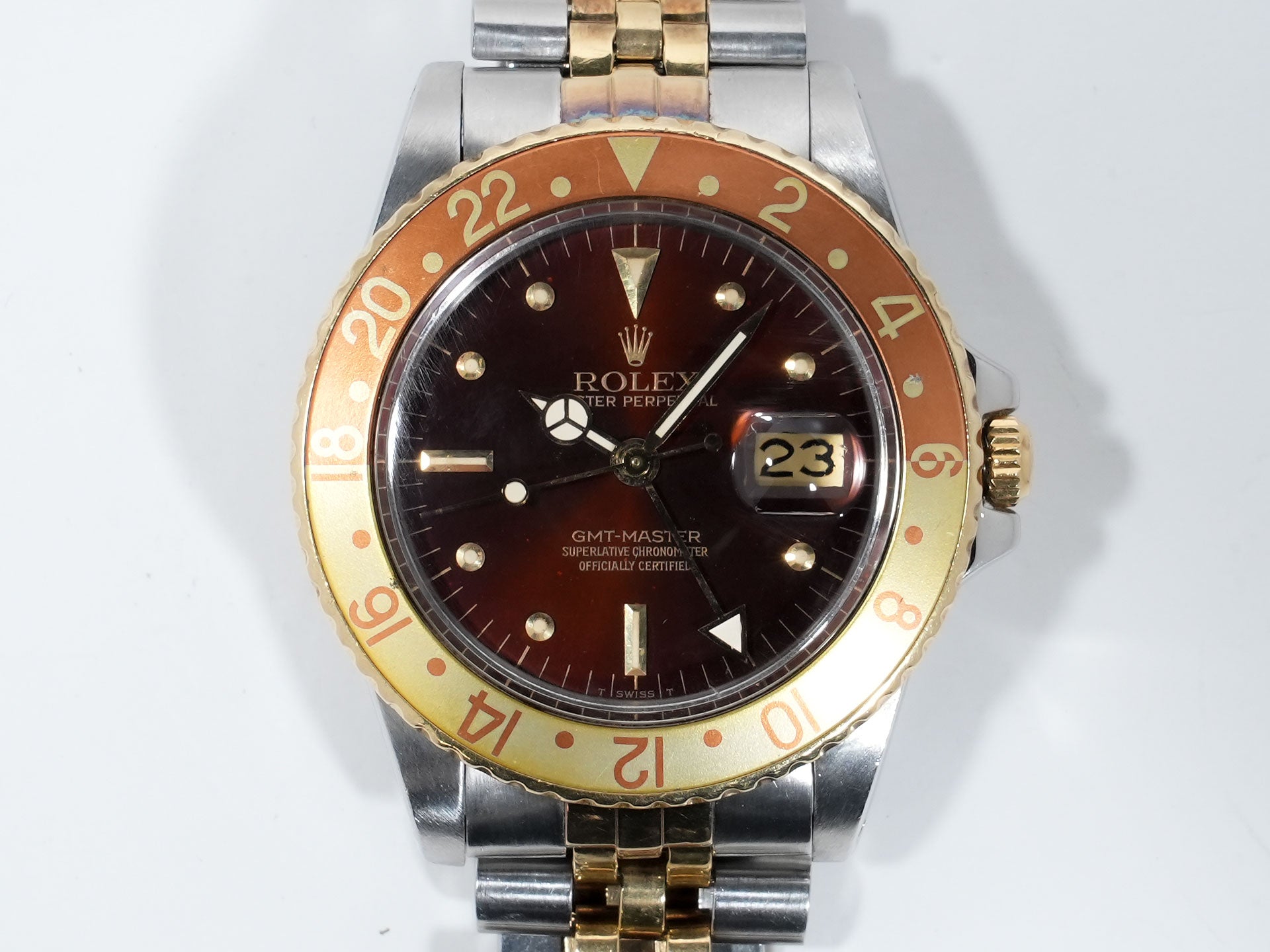 ロレックス GMTマスター Ref.16753 ステンレススチール/イエローゴールド ブラウン文字盤 ジュビリーブレスレット 中古 b7inqk6m