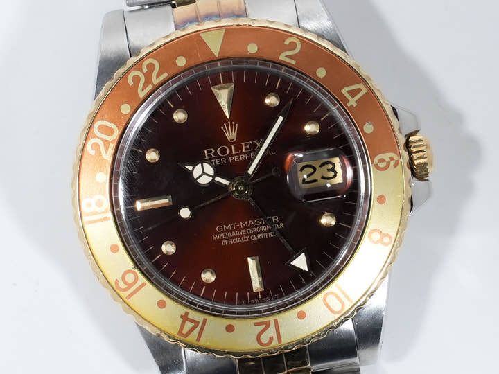 ロレックス GMTマスター Ref.16753 ステンレススチール/イエローゴールド ブラウン文字盤 ジュビリーブレスレット 中古 b7inqk6m