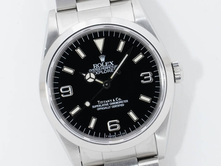 ロレックス エクスプローラーI ティファニー Ref.14270 ステンレススチール ブラック文字盤 オイスターブレスレット 美中古 x7dcpdut