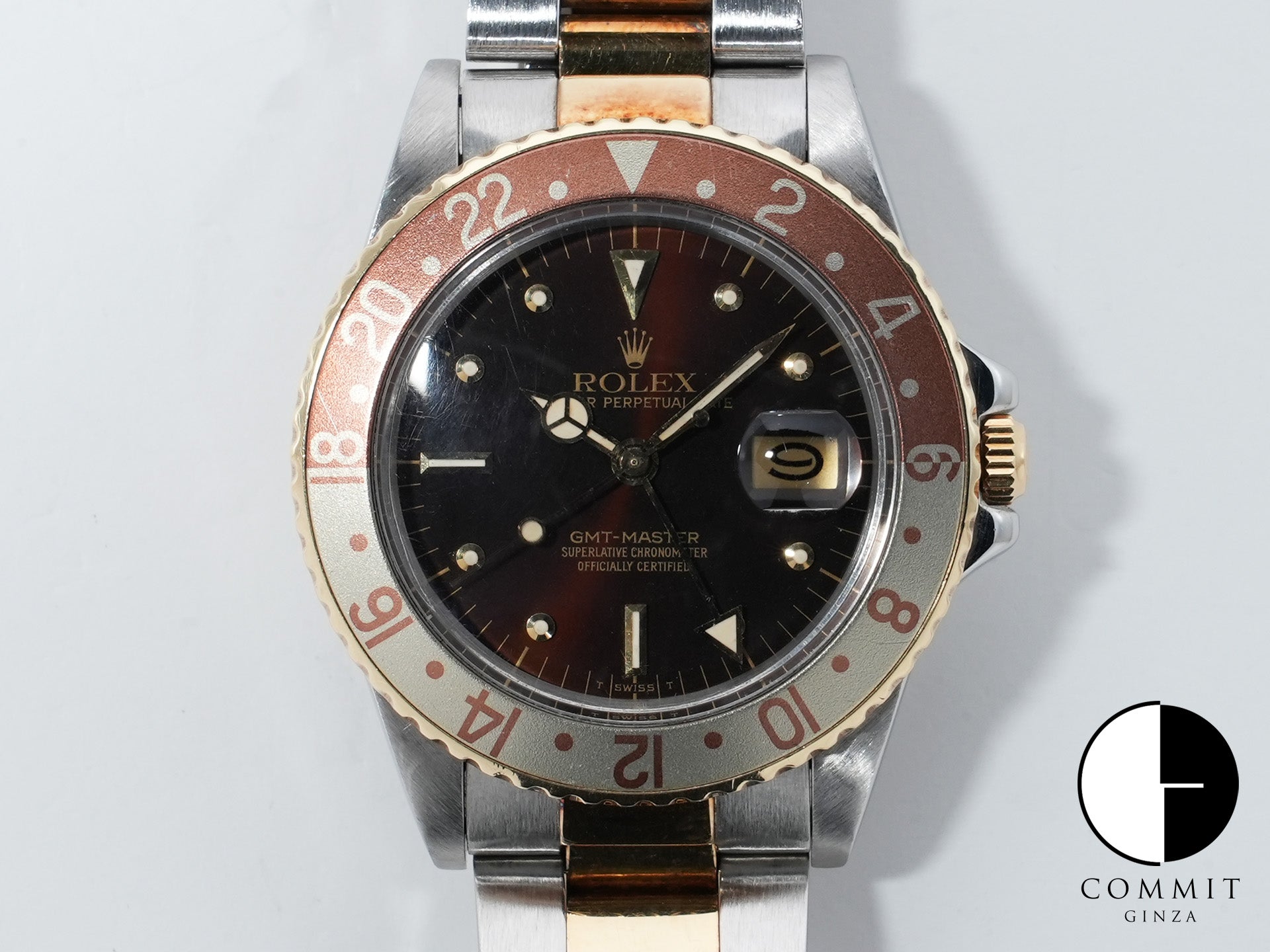 Rolex GMT-Master Ref. 16753 Stainless Steel/Yellow Gold Brown Dial Oyster Bracelet Used e4pi6upm