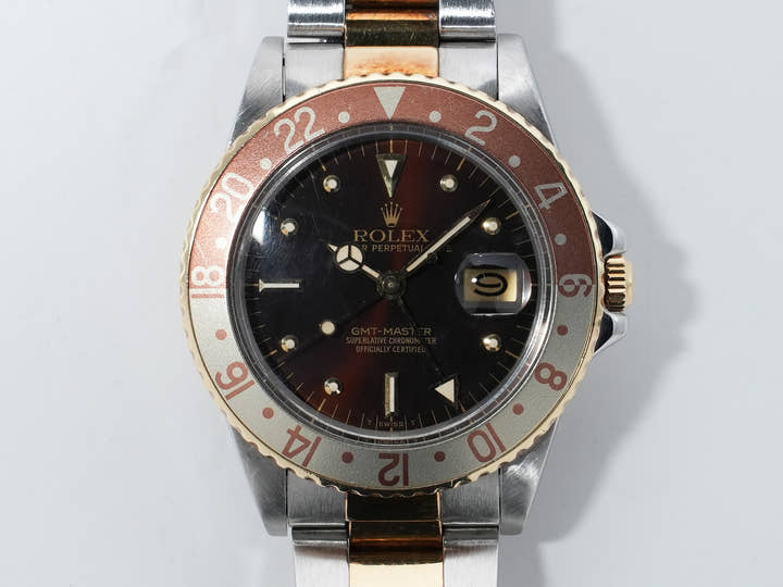 Rolex GMT-Master Ref. 16753 Stainless Steel/Yellow Gold Brown Dial Oyster Bracelet Used e4pi6upm