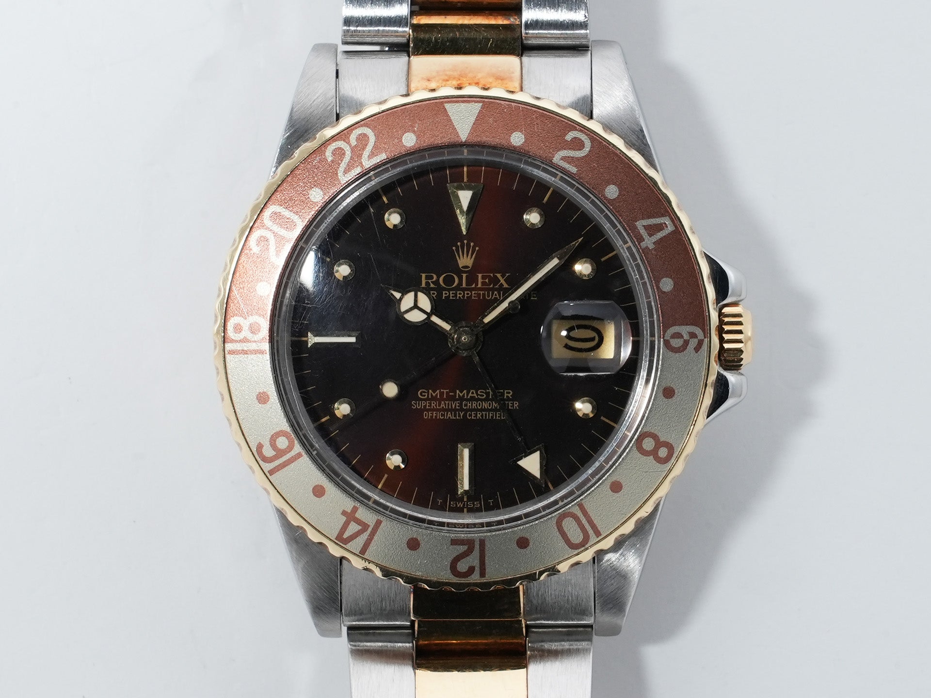 Rolex GMT-Master Ref. 16753 Stainless Steel/Yellow Gold Brown Dial Oyster Bracelet Used e4pi6upm