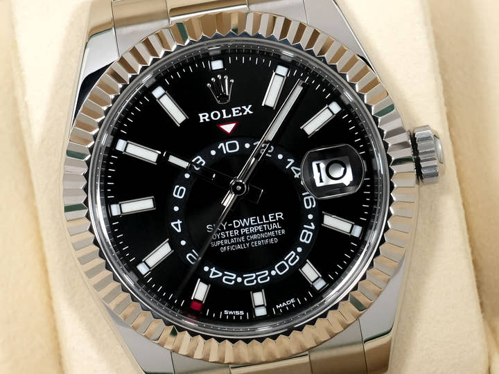 ロレックス スカイドゥエラー Ref.326934 ステンレススチール/ホワイトゴールド ブラック文字盤 オイスターブレスレット 美品 vmaj3ja7