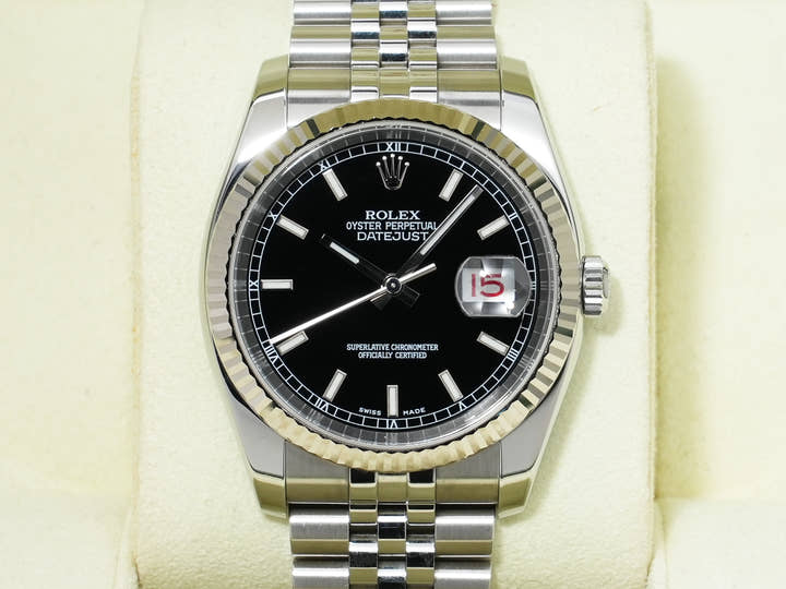 ロレックス デイトジャスト36 Ref.116234 ステンレススチール/ホワイトゴールド ブラック文字盤 ジュビリーブレスレット 中古 h4ajcytx