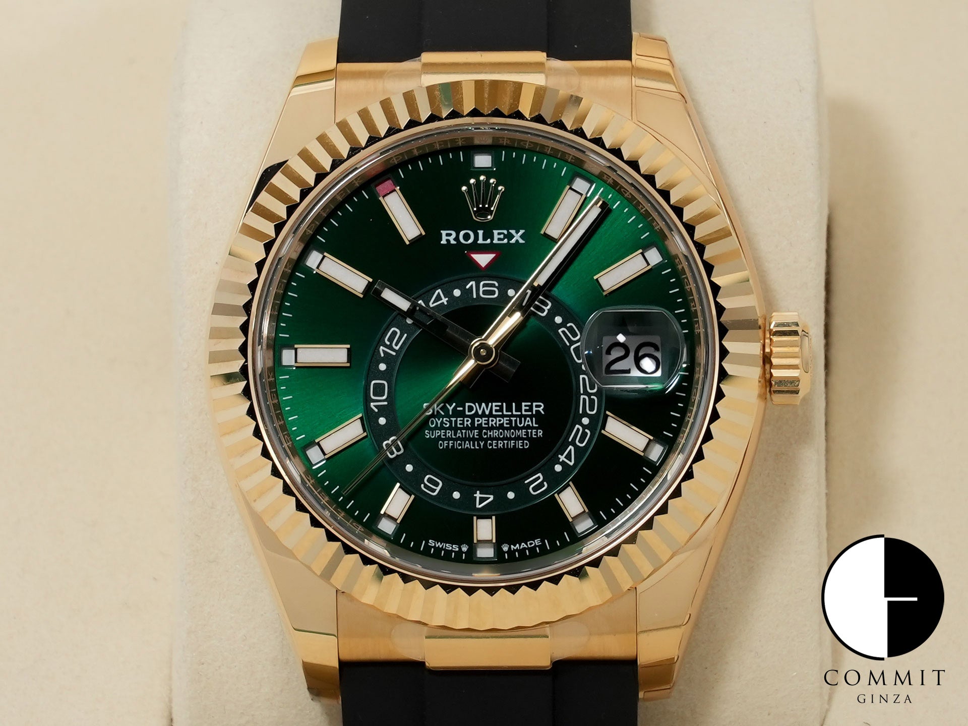 ロレックス スカイドゥエラー Ref.336238 イエローゴールド グリーン文字盤 オイスターフレックス 美品 ma4qjhsu