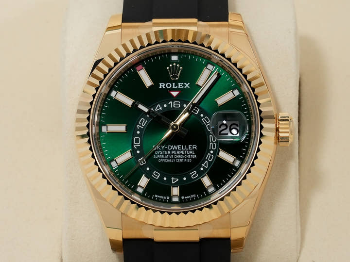 ロレックス スカイドゥエラー Ref.336238 イエローゴールド グリーン文字盤 オイスターフレックス 美品 ma4qjhsu