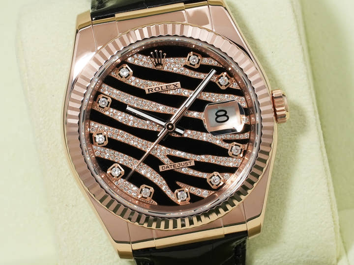 Rolex Datejust Zebra 36 Ref. 116135 Pink Gold Black/Diamond Dial Excellent Condition dyp9sdqb