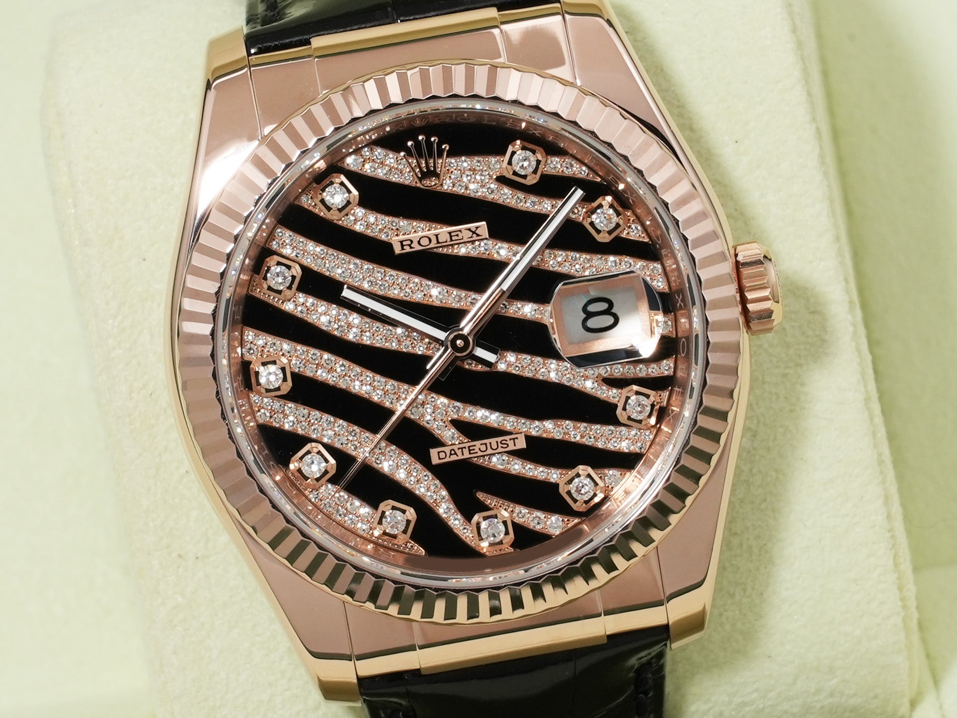 Rolex Datejust Zebra 36 Ref. 116135 Pink Gold Black/Diamond Dial Excellent Condition dyp9sdqb
