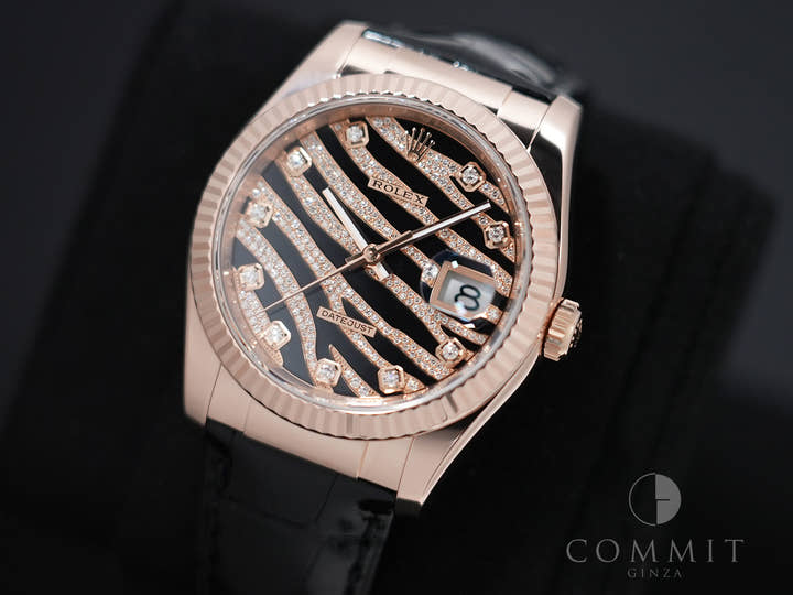 Rolex Datejust Zebra 36 Ref. 116135 Pink Gold Black/Diamond Dial Excellent Condition dyp9sdqb