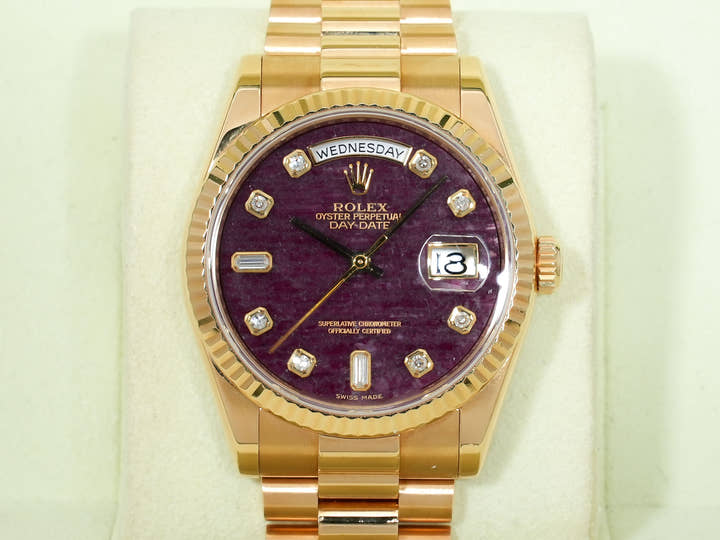 Rolex Day-Date 36 Ref. 118238A Yellow Gold Rubellite Dial Used 9ajwjrhf