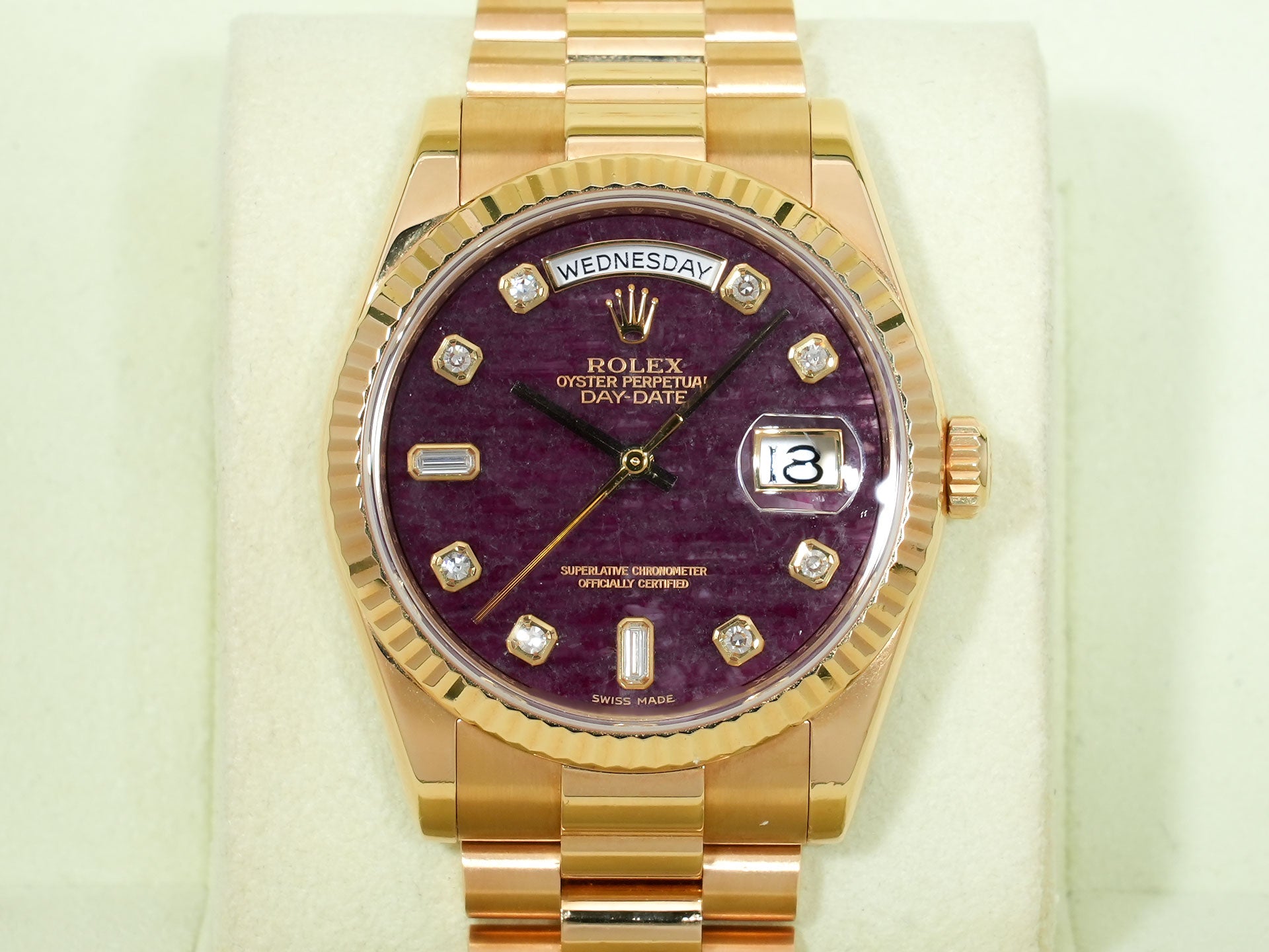 Rolex Day-Date 36 Ref. 118238A Yellow Gold Rubellite Dial Used 9ajwjrhf