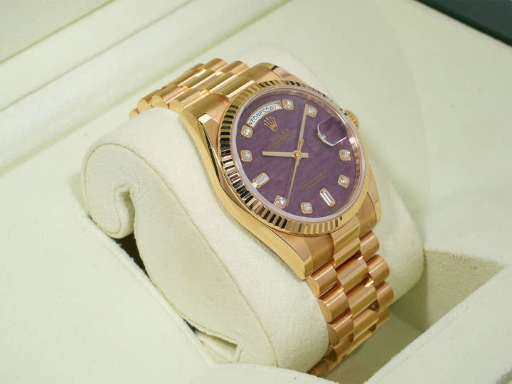 Rolex Day-Date 36 Ref. 118238A Yellow Gold Rubellite Dial Used 9ajwjrhf
