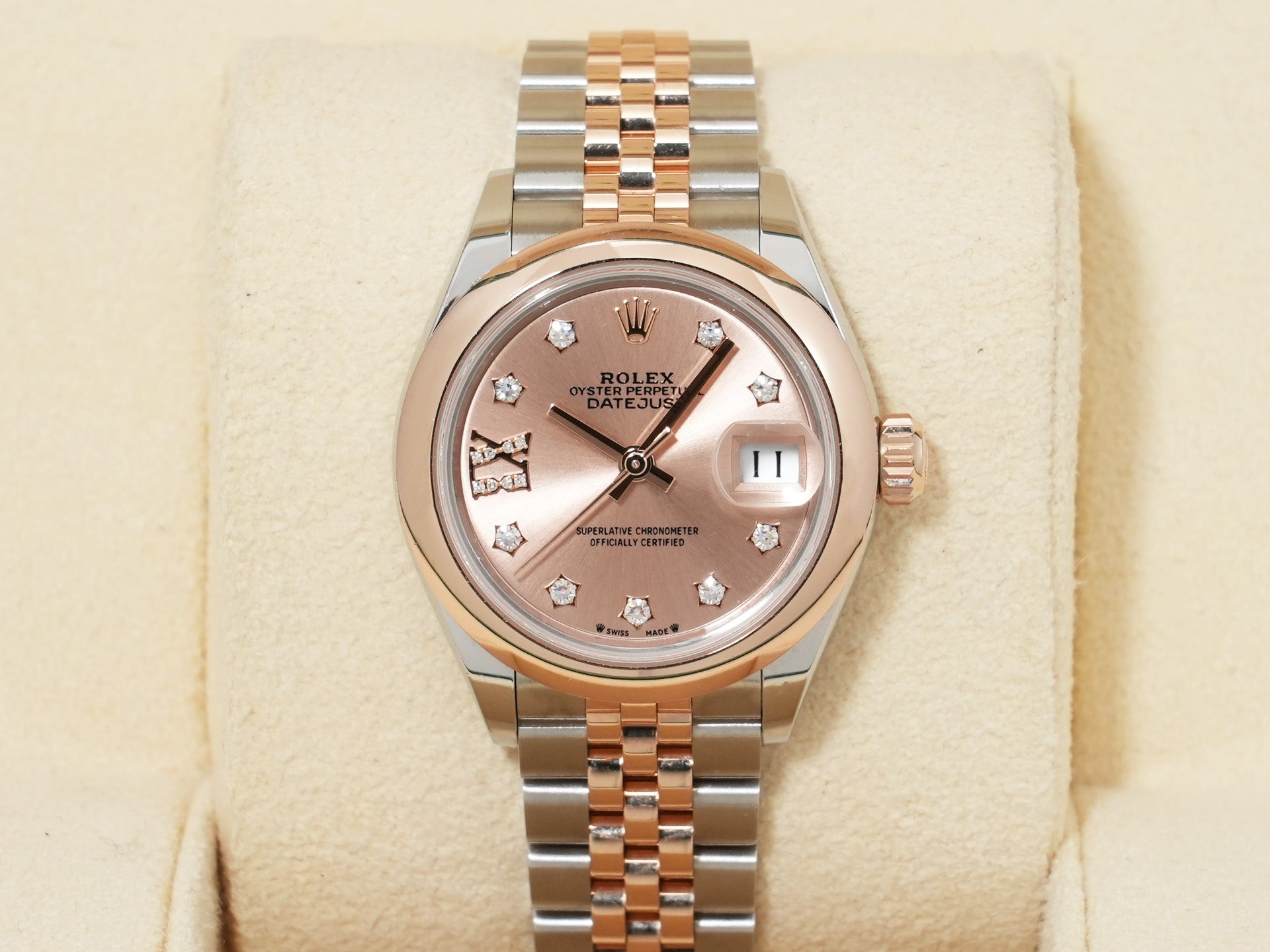 Rolex Datejust 28 Ref. 279161 Stainless Steel/Everose Gold Diamond-Set Rosé Dial Used rpjt2mpz