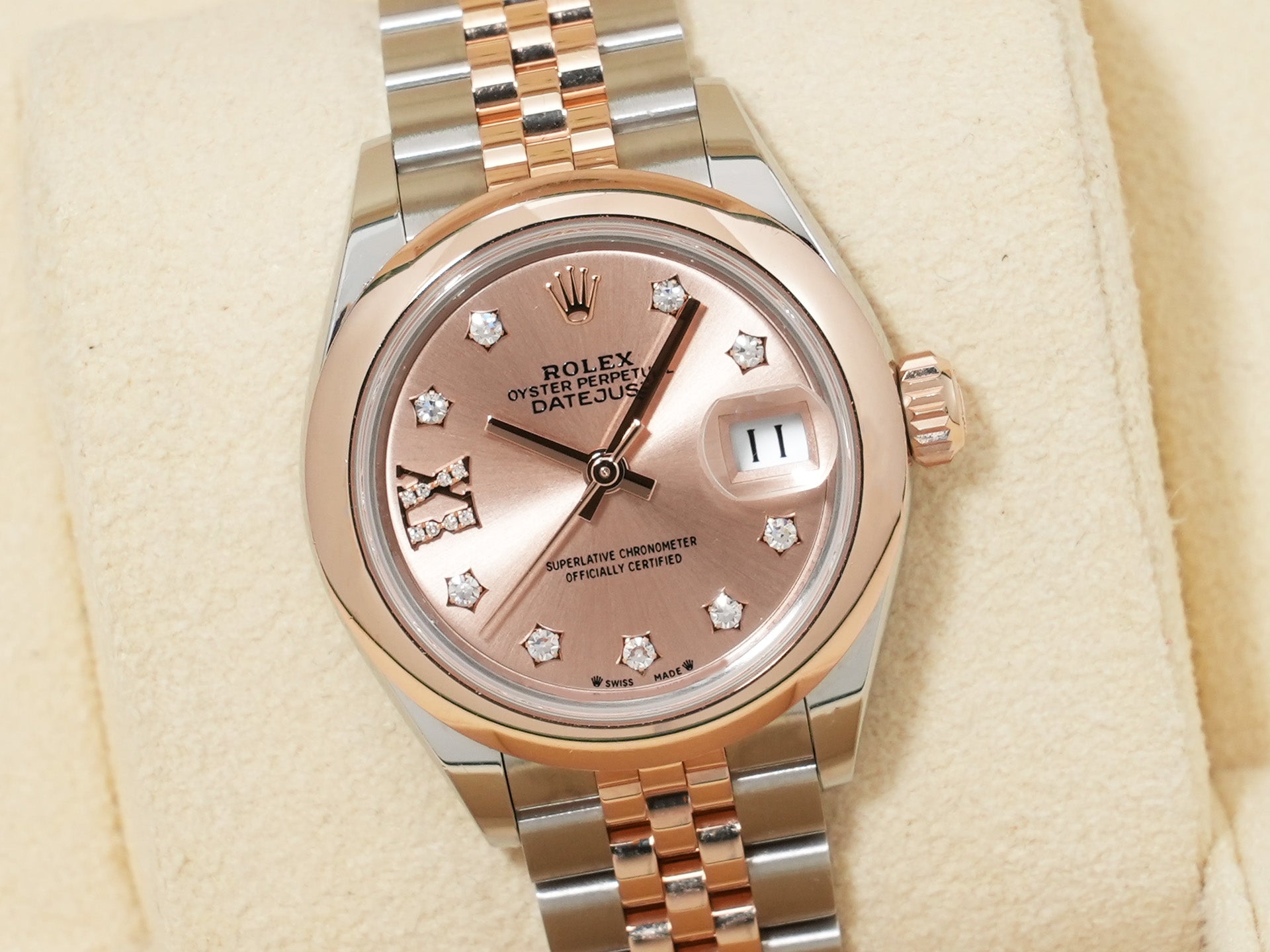 Rolex Datejust 28 Ref. 279161 Stainless Steel/Everose Gold Diamond-Set Rosé Dial Used rpjt2mpz