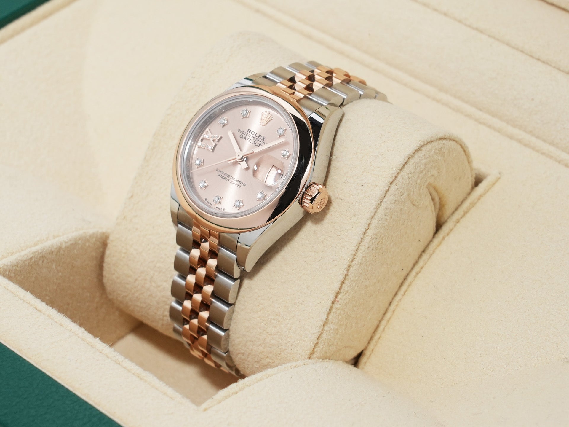 Rolex Datejust 28 Ref. 279161 Stainless Steel/Everose Gold Diamond-Set Rosé Dial Used rpjt2mpz
