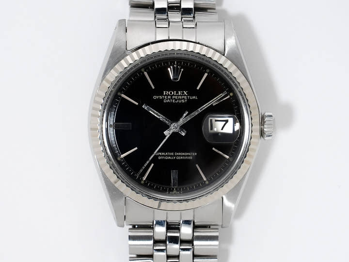 Rolex Datejust Ref. 1601 Stainless Steel/White Gold Black Mirror Dial Used eb6hapj8