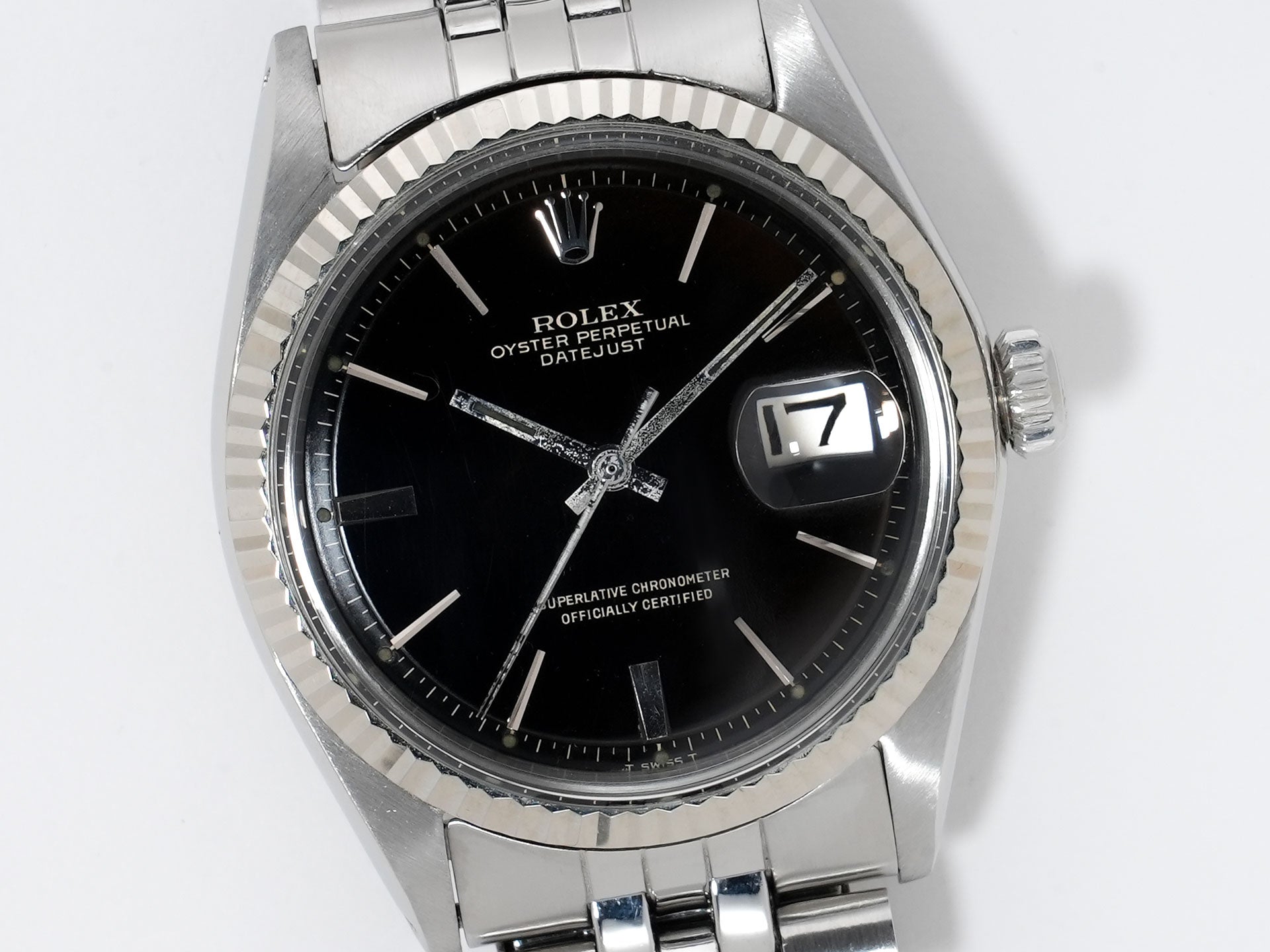 Rolex Datejust Ref. 1601 Stainless Steel/White Gold Black Mirror Dial Used eb6hapj8