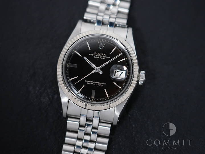 Rolex Datejust Ref. 1601 Stainless Steel/White Gold Black Mirror Dial Used eb6hapj8